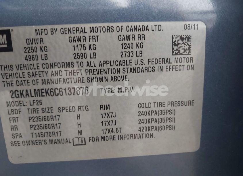 Photo 9 of 2012 Gmc Terrain SLE-1 (VIN 2GKALMEK6C6137876)