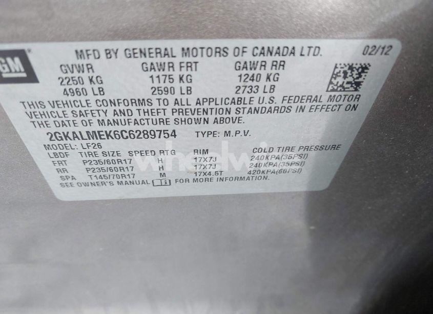 Photo 9 of 2012 Gmc Terrain SLE-1 (VIN 2GKALMEK6C6289754)