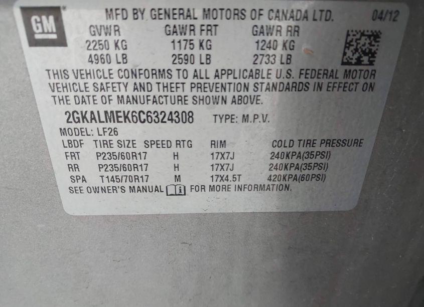 Photo 9 of 2012 Gmc Terrain SLE-1 (VIN 2GKALMEK6C6324308)