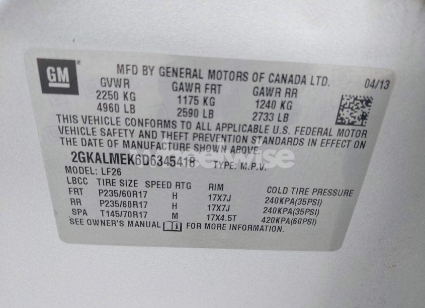 Photo 9 of 2013 Gmc Terrain SLE-1 (VIN 2GKALMEK6D6345418)