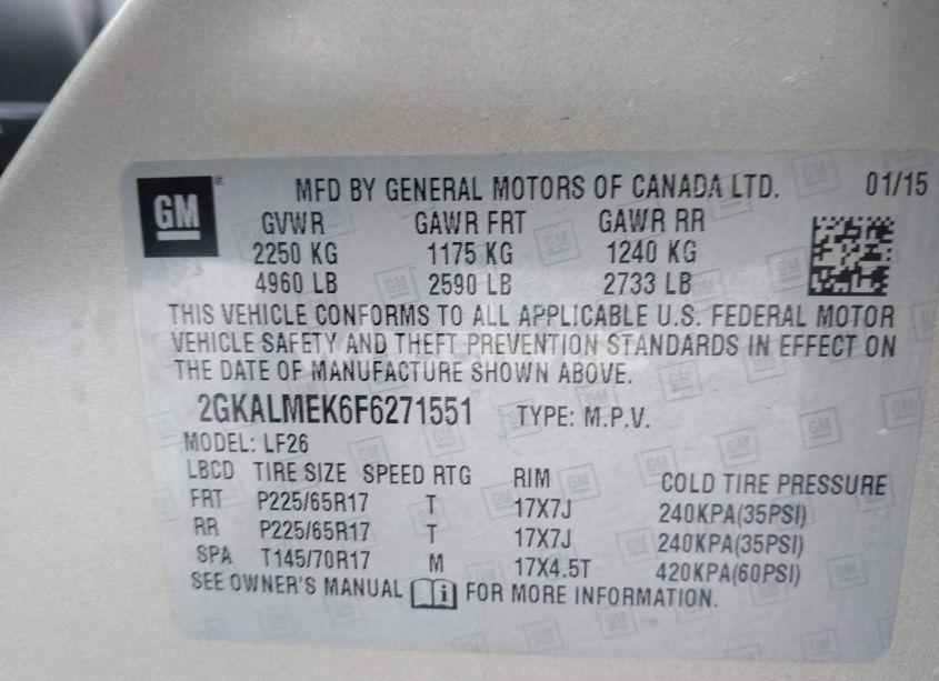 Photo 9 of 2015 Gmc Terrain SLE-1 (VIN 2GKALMEK6F6271551)