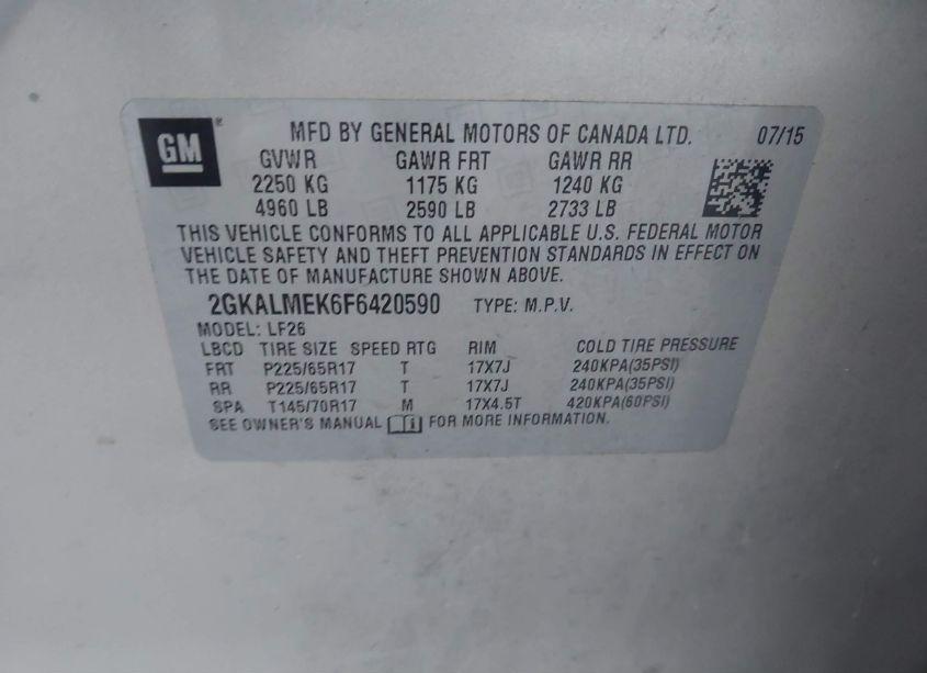 Photo 9 of 2015 Gmc Terrain SLE-1 (VIN 2GKALMEK6F6420590)