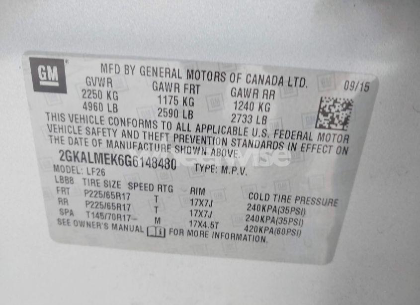 Photo 9 of 2016 Gmc Terrain SLE-1 (VIN 2GKALMEK6G6148480)