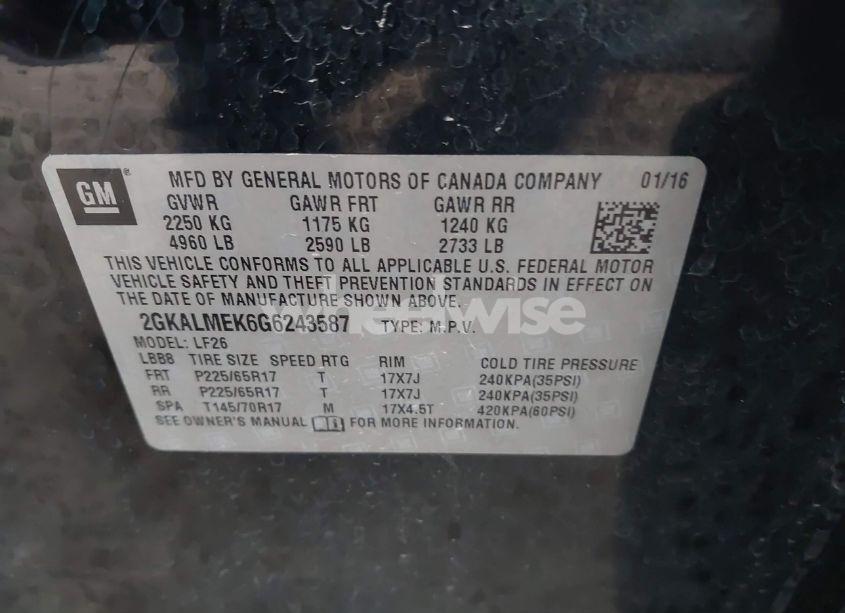 Photo 9 of 2016 Gmc Terrain SLE-1 (VIN 2GKALMEK6G6243587)