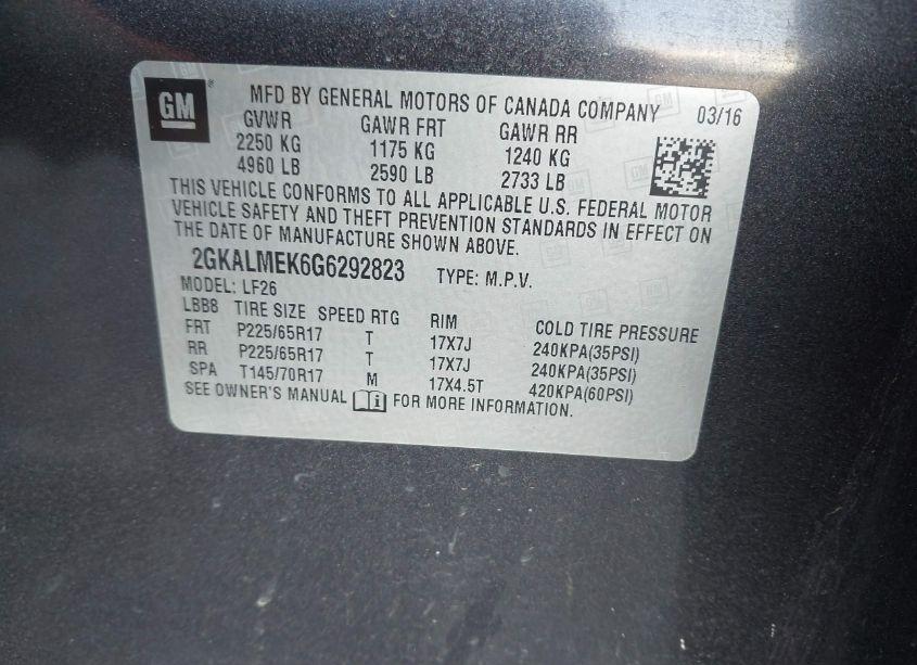 Photo 9 of 2016 Gmc Terrain SLE-1 (VIN 2GKALMEK6G6292823)