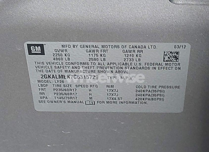 Photo 9 of 2012 Gmc Terrain SLE-1 (VIN 2GKALMEK7C6315729)