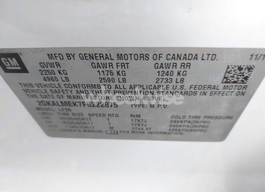 Photo 9 of 2015 Gmc Terrain SLE-1 (VIN 2GKALMEK7F6222875)