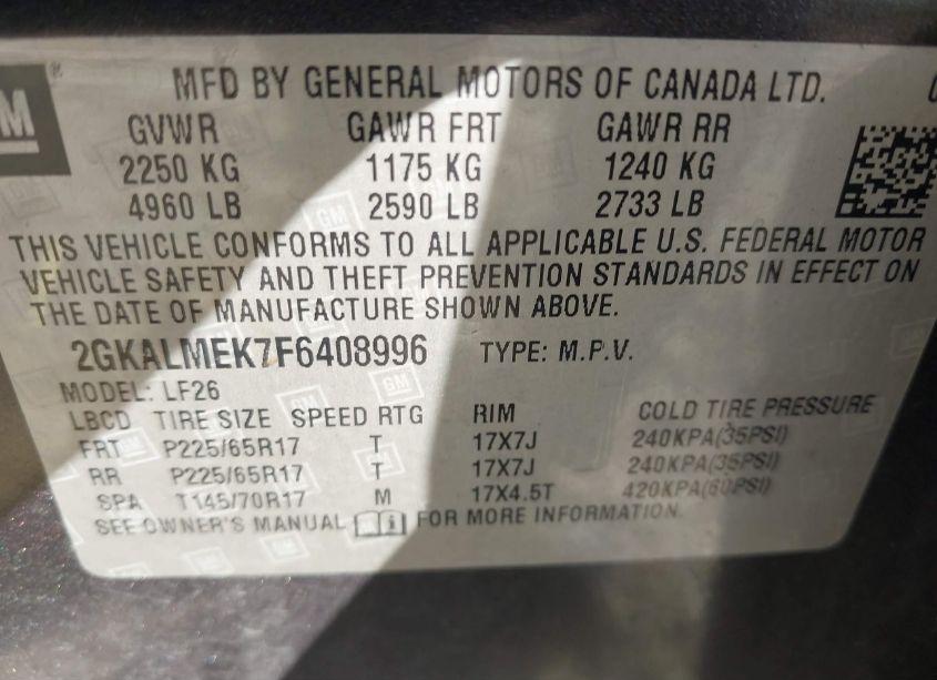 Photo 9 of 2015 Gmc Terrain SLE-1 (VIN 2GKALMEK7F6408996)