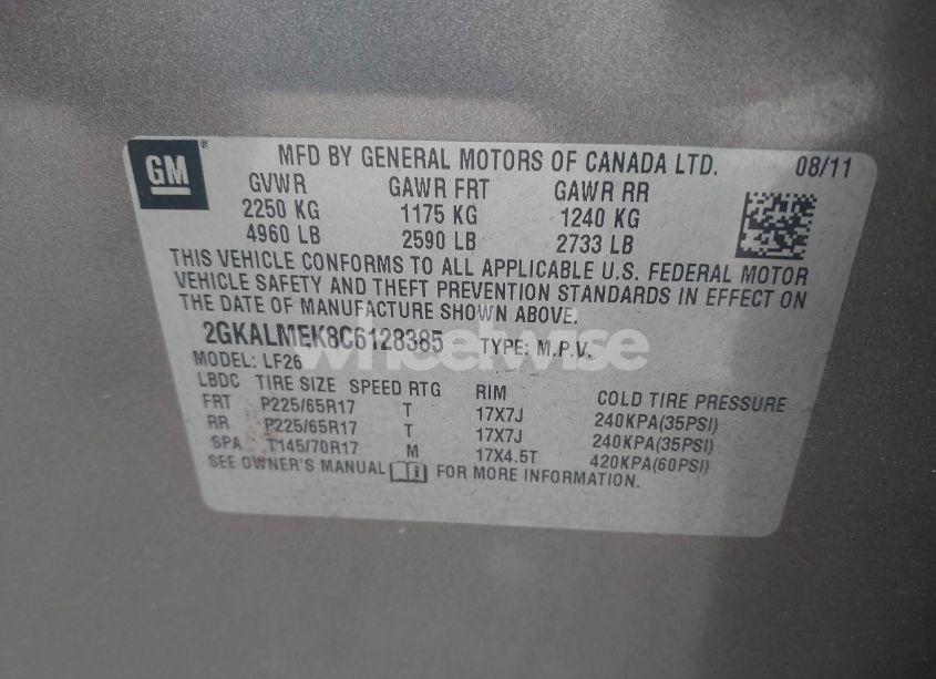 Photo 9 of 2012 Gmc Terrain SLE-1 (VIN 2GKALMEK8C6128385)