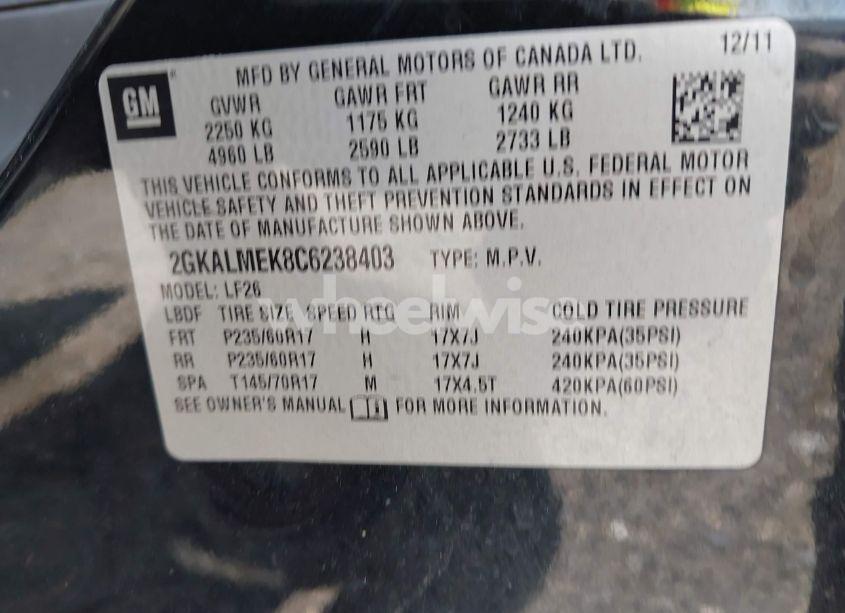 Photo 9 of 2012 Gmc Terrain SLE-1 (VIN 2GKALMEK8C6238403)