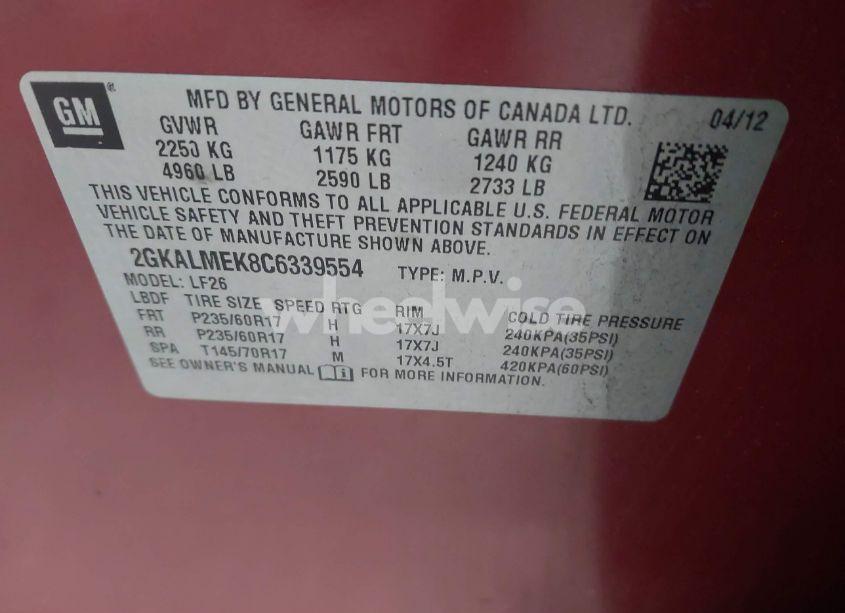 Photo 9 of 2012 Gmc Terrain SLE-1 (VIN 2GKALMEK8C6339554)