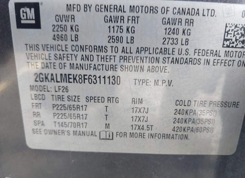 Photo 9 of 2015 Gmc Terrain SLE-1 (VIN 2GKALMEK8F6311130)