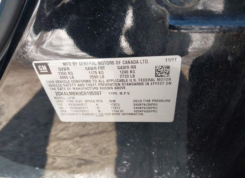 Photo 9 of 2012 Gmc Terrain SLE-1 (VIN 2GKALMEK9C6195397)