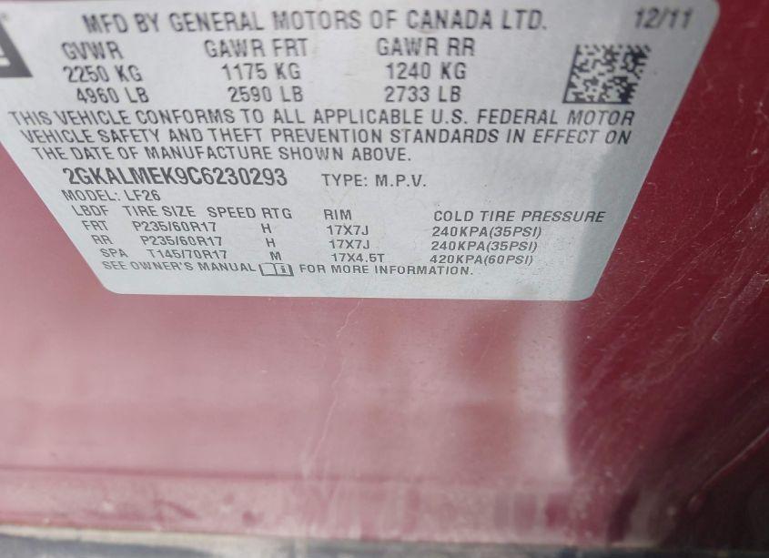 Photo 9 of 2012 Gmc Terrain SLE-1 (VIN 2GKALMEK9C6230293)