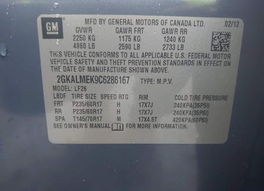 Photo 9 of 2012 Gmc Terrain SLE-1 (VIN 2GKALMEK9C6286167)