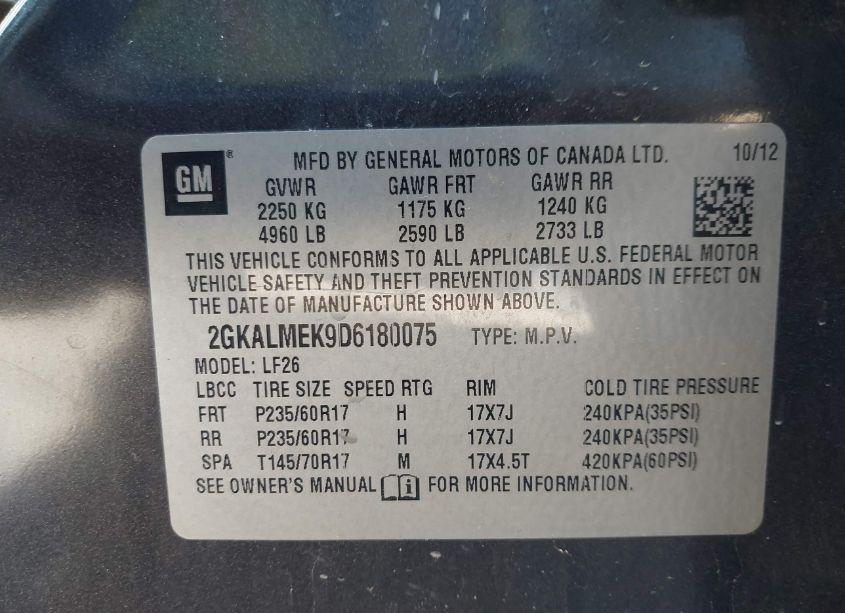 Photo 9 of 2013 Gmc Terrain SLE-1 (VIN 2GKALMEK9D6180075)