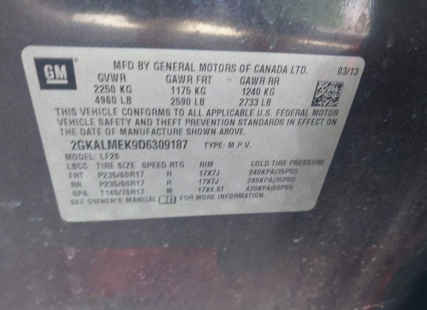 Photo 9 of 2013 Gmc Terrain SLE-1 (VIN 2GKALMEK9D6309187)