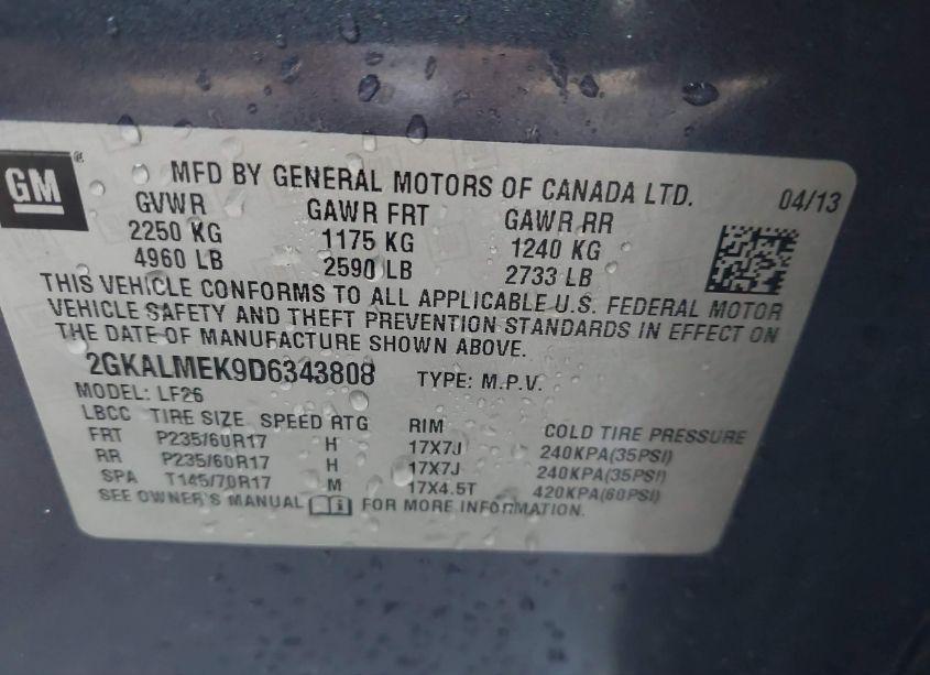 Photo 9 of 2013 Gmc Terrain SLE-1 (VIN 2GKALMEK9D6343808)