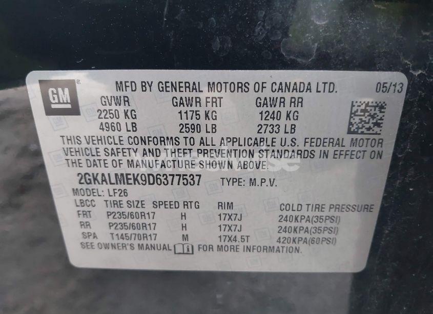 Photo 9 of 2013 Gmc Terrain SLE-1 (VIN 2GKALMEK9D6377537)