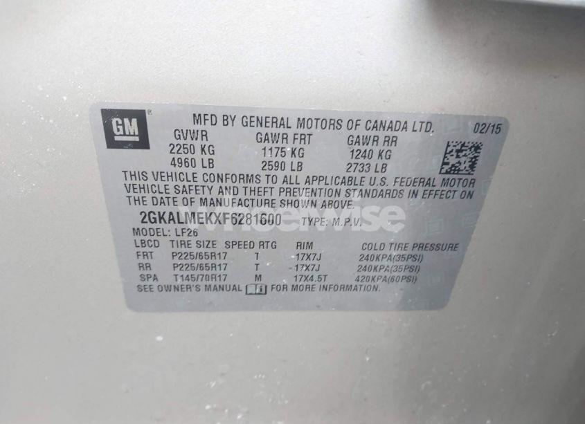 Photo 9 of 2015 Gmc Terrain SLE-1 (VIN 2GKALMEKXF6281600)