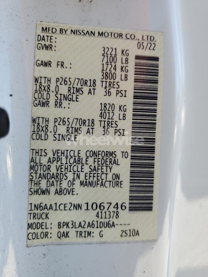 Photo 12 of 2022 NISSAN TITAN S (VIN 2GKALMEKXH6192273)