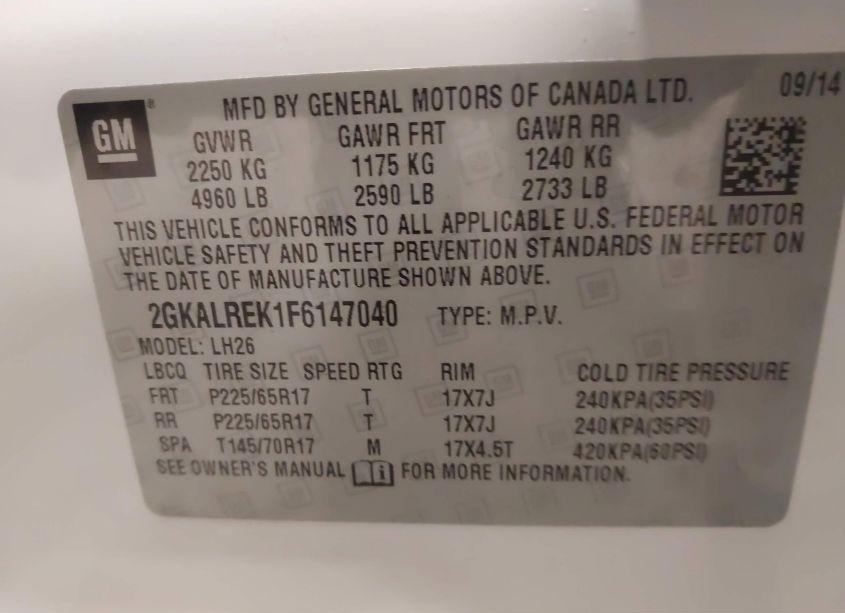 Photo 9 of 2015 Gmc Terrain SLE-2 (VIN 2GKALREK1F6147040)