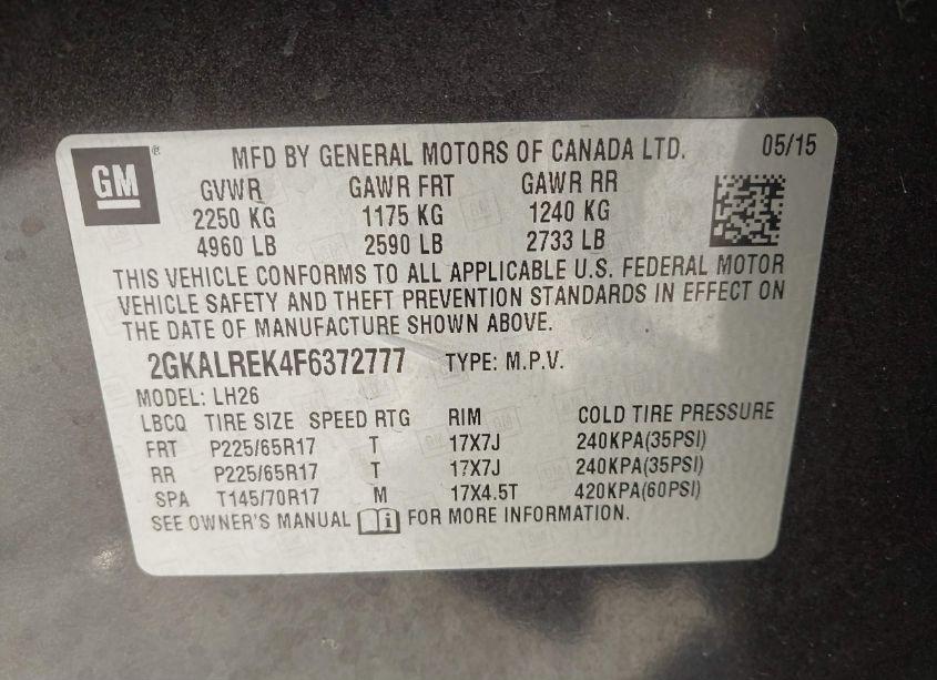 Photo 9 of 2015 Gmc Terrain SLE-2 (VIN 2GKALREK4F6372777)