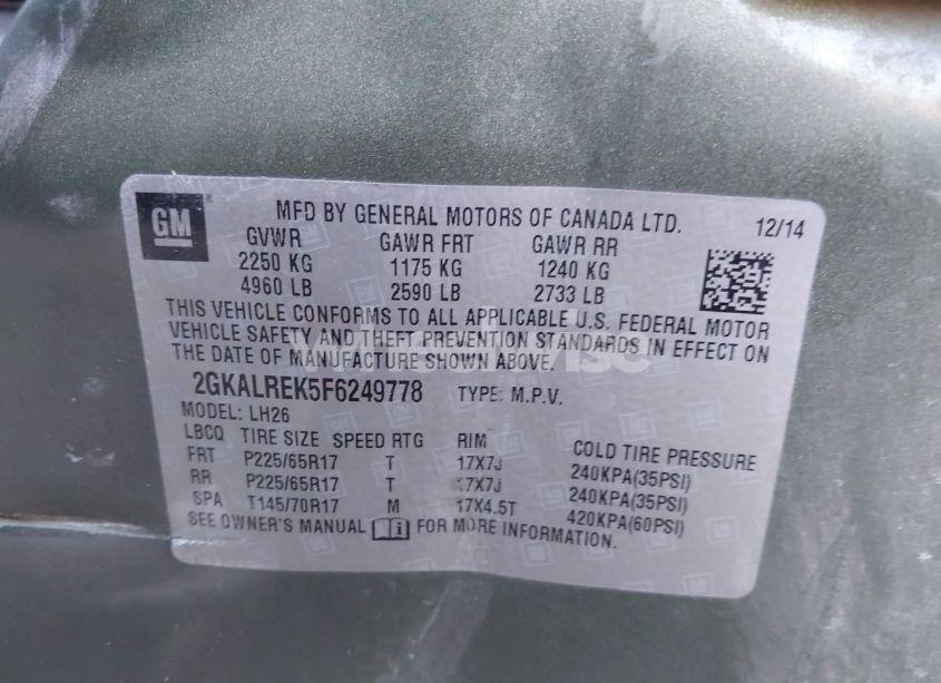 Photo 9 of 2015 Gmc Terrain SLE-2 (VIN 2GKALREK5F6249778)