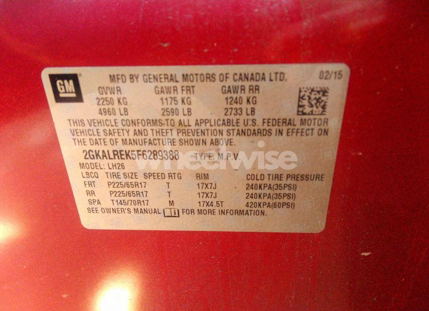 Photo 9 of 2015 Gmc Terrain SLE-2 (VIN 2GKALREK5F6289388)