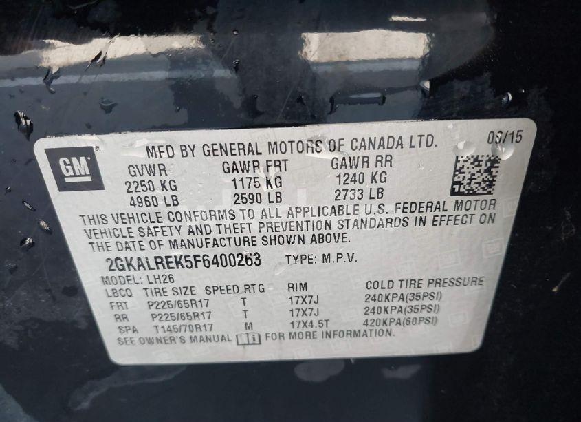 Photo 9 of 2015 Gmc Terrain SLE-2 (VIN 2GKALREK5F6400263)