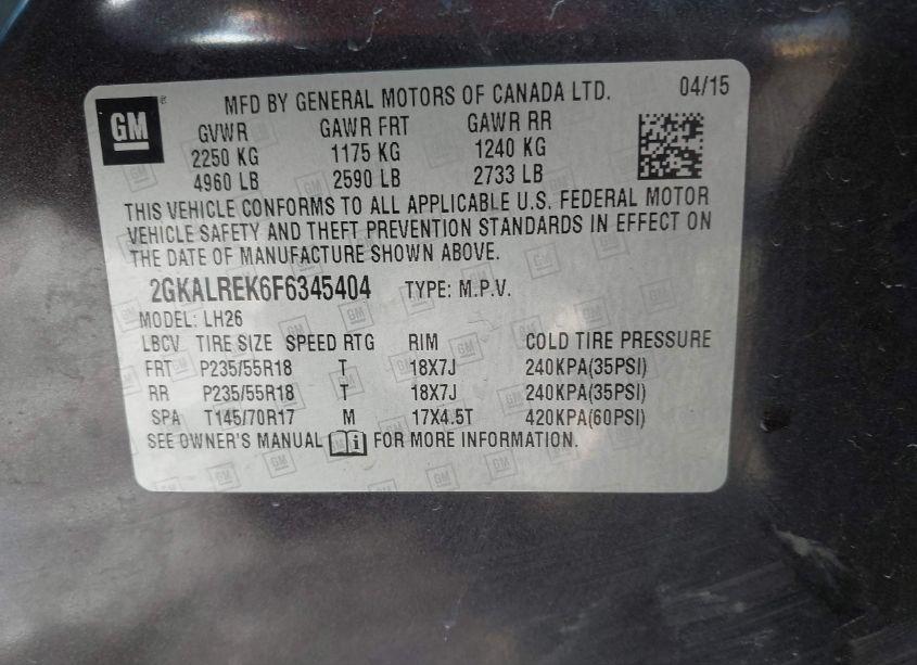 Photo 9 of 2015 Gmc Terrain SLE-2 (VIN 2GKALREK6F6345404)