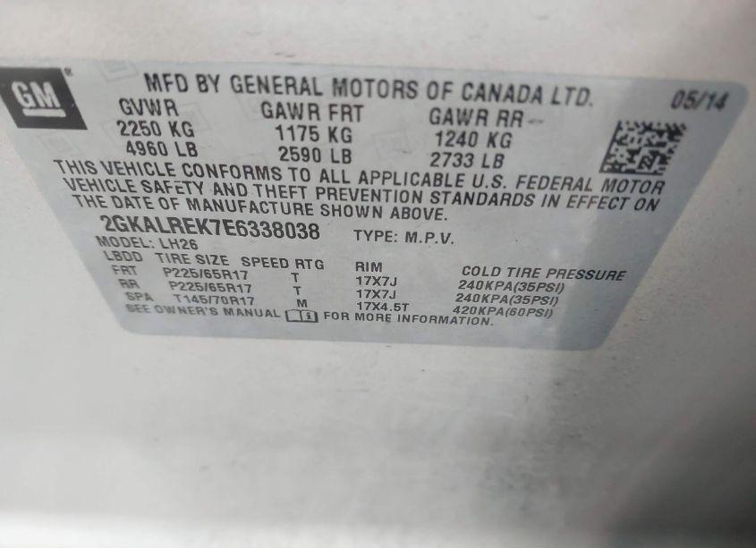 Photo 9 of 2014 Gmc Terrain SLE-2 (VIN 2GKALREK7E6338038)