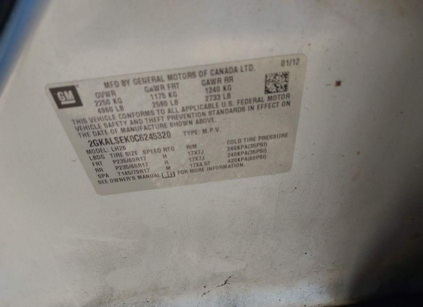 Photo 9 of 2012 Gmc Terrain SLE-2 (VIN 2GKALSEK0C6245320)