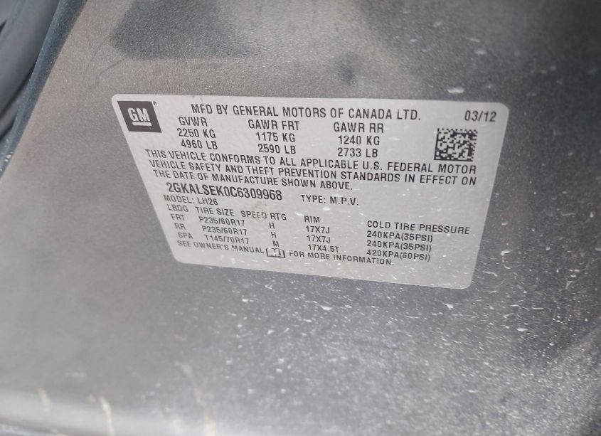 Photo 9 of 2012 Gmc Terrain SLE-2 (VIN 2GKALSEK0C6309968)