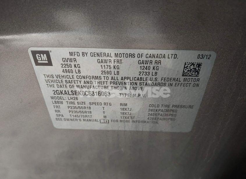 Photo 9 of 2012 Gmc Terrain SLE-2 (VIN 2GKALSEK0C6316063)