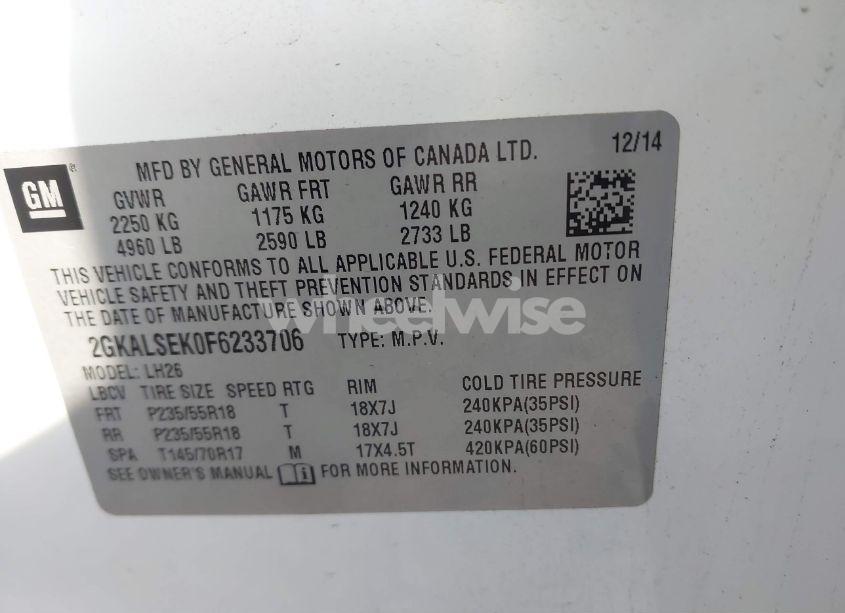 Photo 9 of 2015 Gmc Terrain SLT-1 (VIN 2GKALSEK0F6233706)