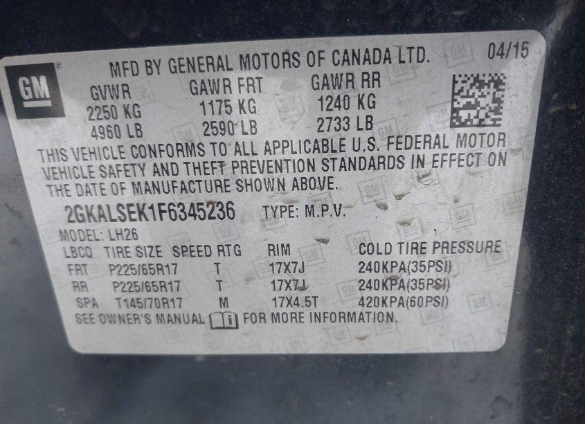 Photo 9 of 2015 Gmc Terrain SLT-1 (VIN 2GKALSEK1F6345236)