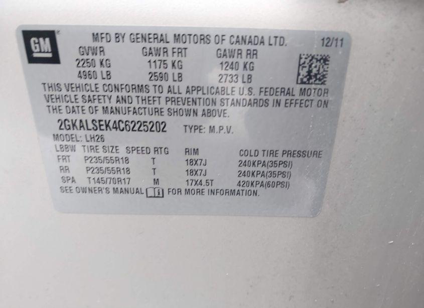 Photo 9 of 2012 Gmc Terrain SLE-2 (VIN 2GKALSEK4C6225202)