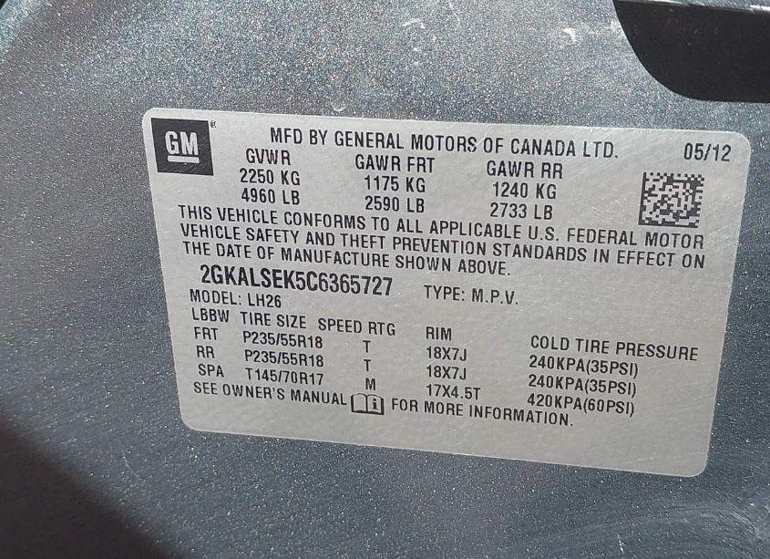 Photo 9 of 2012 Gmc Terrain SLE-2 (VIN 2GKALSEK5C6365727)