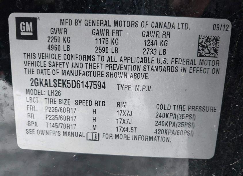 Photo 9 of 2013 Gmc Terrain SLE-2 (VIN 2GKALSEK5D6147594)