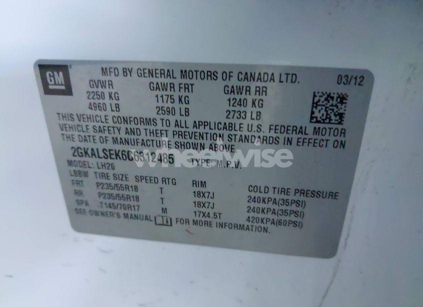 Photo 9 of 2012 Gmc Terrain SLE-2 (VIN 2GKALSEK6C6312485)