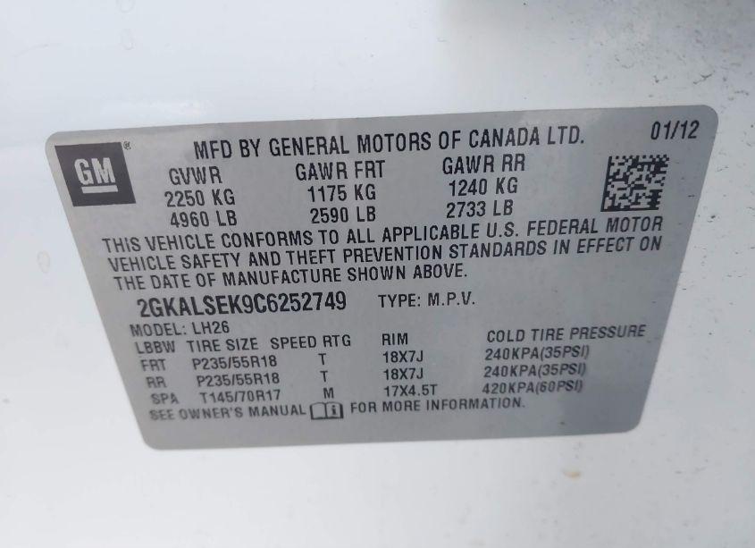 Photo 9 of 2012 Gmc Terrain SLE-2 (VIN 2GKALSEK9C6252749)