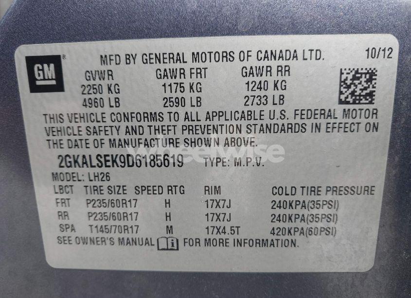 Photo 9 of 2013 Gmc Terrain SLE-2 (VIN 2GKALSEK9D6185619)