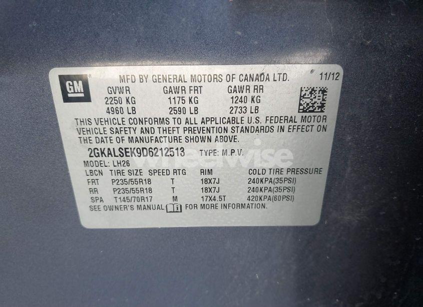 Photo 9 of 2013 Gmc Terrain SLE-2 (VIN 2GKALSEK9D6212513)