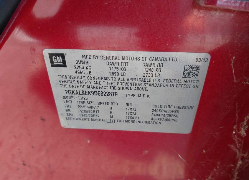 Photo 9 of 2013 Gmc Terrain SLE-2 (VIN 2GKALSEK9D6322879)