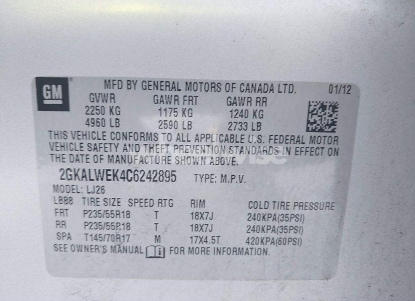 Photo 9 of 2012 Gmc Terrain SLT-2 (VIN 2GKALWEK4C6242895)