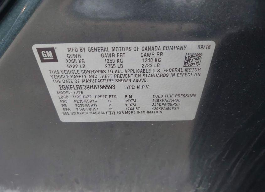 Photo 9 of 2017 Gmc Terrain DENALI (VIN 2GKFLRE39H6196598)