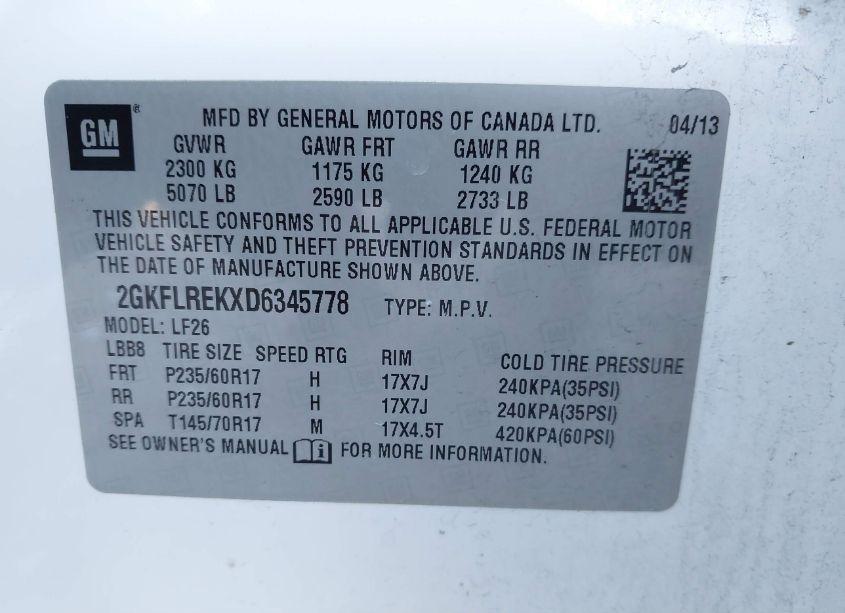 Photo 9 of 2013 Gmc Terrain SLE-1 (VIN 2GKFLREKXD6345778)