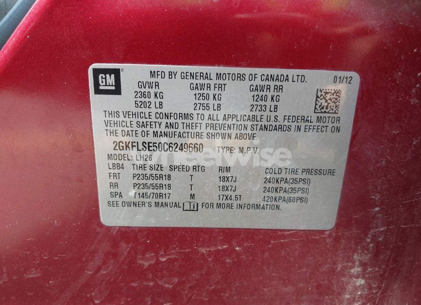 Photo 9 of 2012 Gmc Terrain SLE-2 (VIN 2GKFLSE50C6249660)