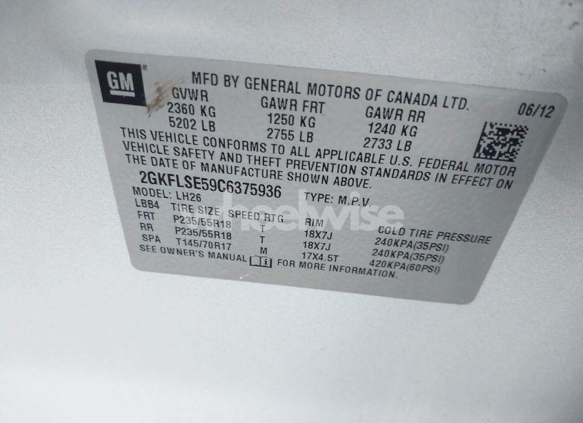 Photo 9 of 2012 Gmc Terrain SLE-2 (VIN 2GKFLSE59C6375936)